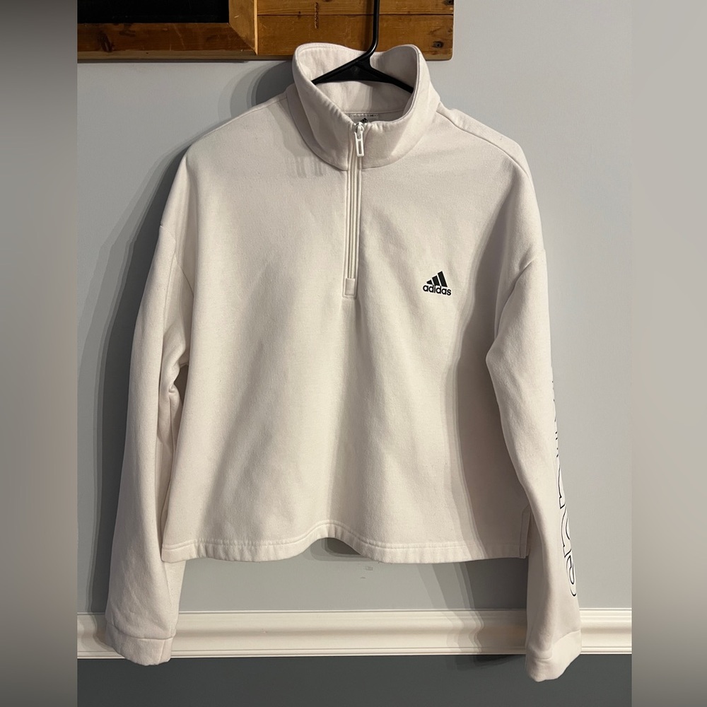 Adidas Cropped Quarter Zip Pullover Sweatshirt White Size XL